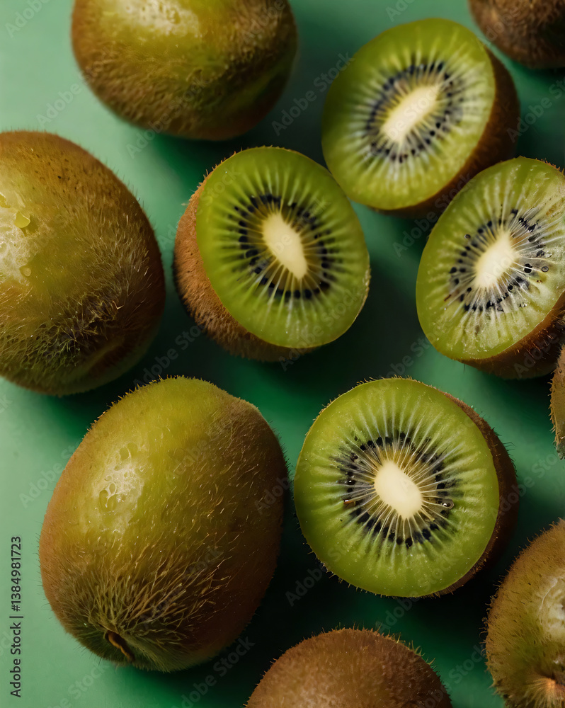Fototapeta premium Freshness soars with kiwi and splashes; nature’s artistry.Freshness soars with kiwi and splashes; nature’s artistry.