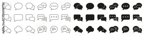 Chat Outline and Silhouette Icons Set. Speech Bubble Sign and Symbol. Comment and Message Line and Solid Icon. Editable Stroke. Isolated Vector Illustration