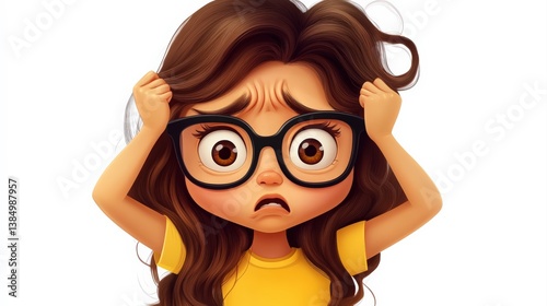 Stressed girl pulling her hair and making a worried face