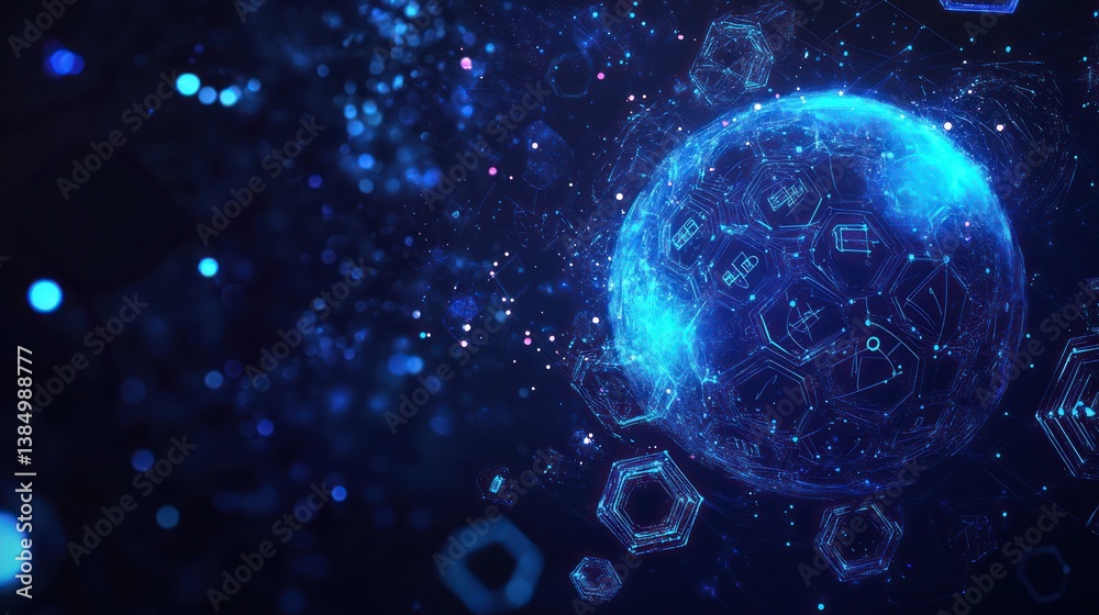 Abstract digital globe swirling with particles. Use stock photo for technology, science, innovation background