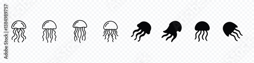 silhouette of a jellyfish, Jellyfish Clipart black Silhouette, Black Silhouette of Jellyfish, Marine Life Icon