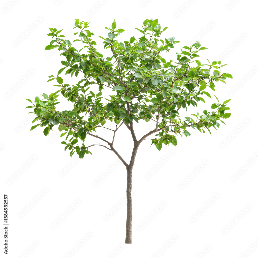 Green-leafed tree stands out against a bright Transparent background in natural light, tree with green leaves on a Green-leafed tree stands out against a bright Transparent background in natural light, tree with green leaves on a