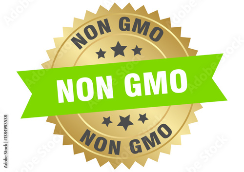 non gmo. non gmo round green and gold label isolated on transparent background