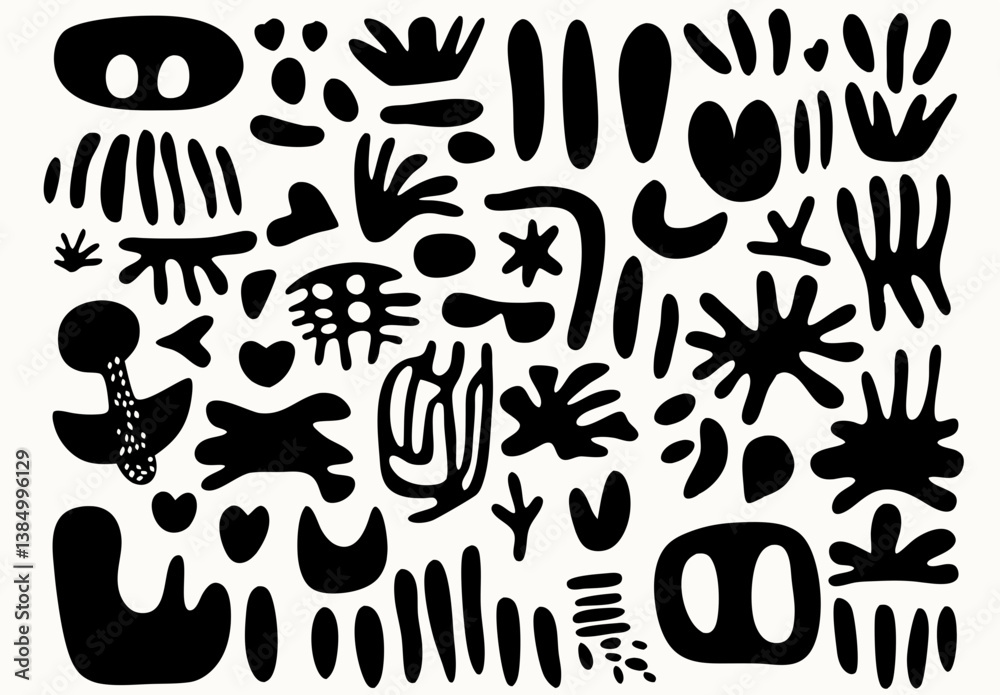 Abstract Shape Collection: An eye-catching collection of bold, black abstract shapes and forms arranged on a simple background Abstract Shape Collection: An eye-catching collection of bold, black abstract shapes and forms arranged on a simple background