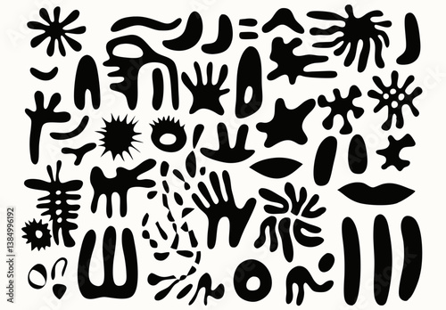 Abstract Shapes Composition: A collection of diverse, black abstract shapes on a flat background.