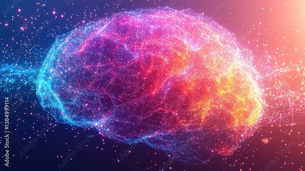 Colorful Abstract Representation of Human Brain with Digital Connections and Cosmic Background Colorful Abstract Representation of Human Brain with Digital Connections and Cosmic Background