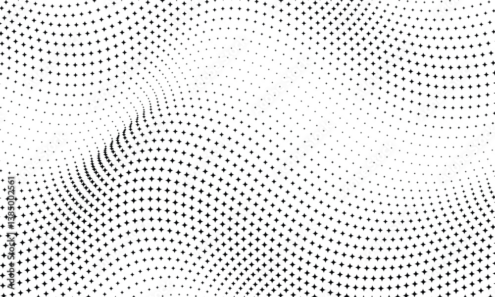 halftone star sparkle wavy pattern. Abstract wave texture background or overlay. Vector Illustration and transparent PNG.