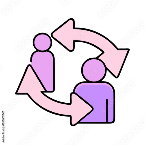 Circular TwoPerson Communication Flowchart Exchange, Interaction, Feedback, Arrows, Symbiotic, Partn