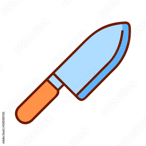 Kitchen Chefs Knife, Cooking Utensil, Sharp Blade, Orange Handle, Cutting Tool