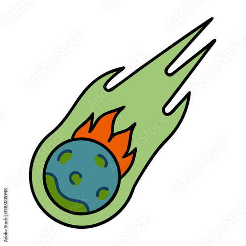 Fiery Comet, Celestial Body, Space Rock, Flaming Trail, Green Tail, Cosmic Event, Asteroid Impact, P