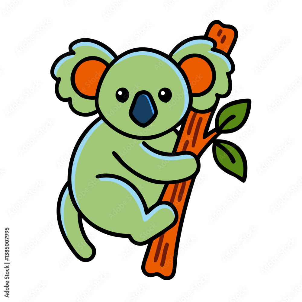Fototapeta premium Adorable Koala Clipping Eucalyptus Branch Cartoon vector