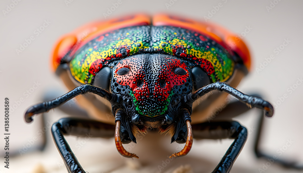 Naklejka premium Macro photography, photorealistic, a detailed shot of a beetle's carapace