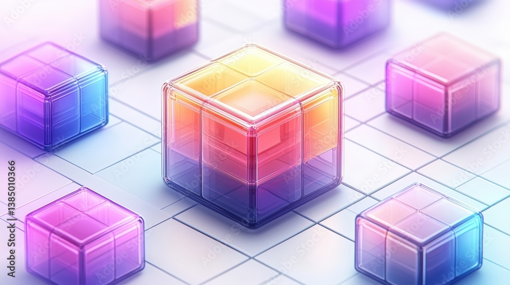 Colorful Abstract Cubes on a Modern Background with Soft Lighting Effects and Gradient Hues Colorful Abstract Cubes on a Modern Background with Soft Lighting Effects and Gradient Hues