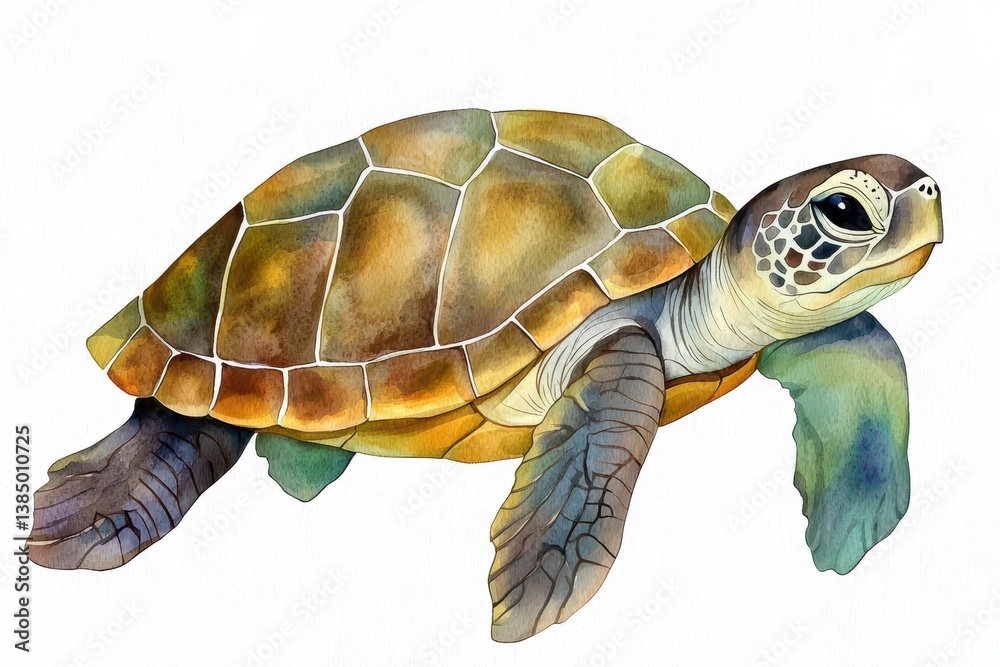 Obraz premium Graceful sea turtle swimming in crystal clear waters ocean illustration underwater close-up marine life