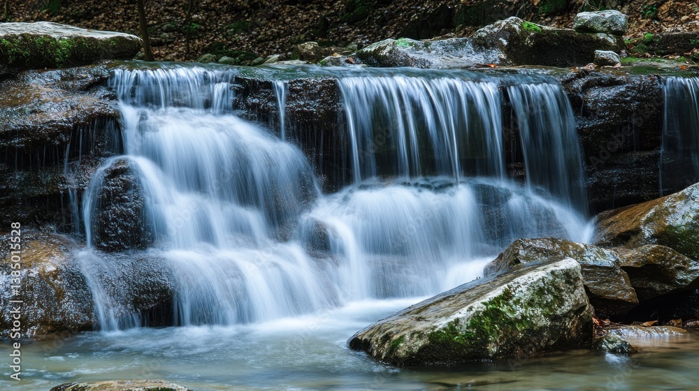 Cascading Water Over Rocks in a Forest Cascading Water Over Rocks in a Forest