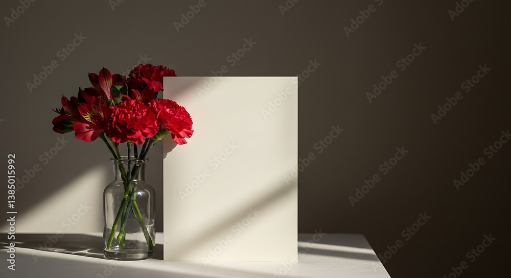 Obraz premium Crimson Bloom & Sunlit Blank AI Generated