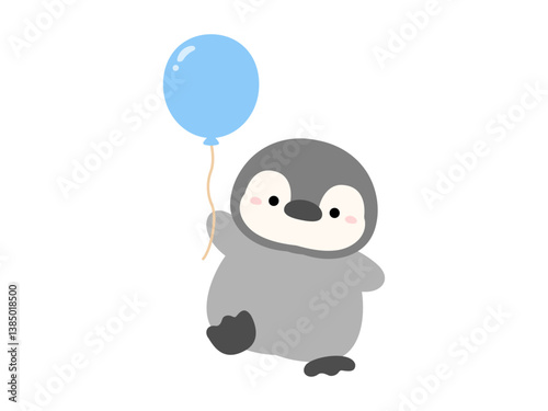 風船とペンギンの可愛いベクターイラスト