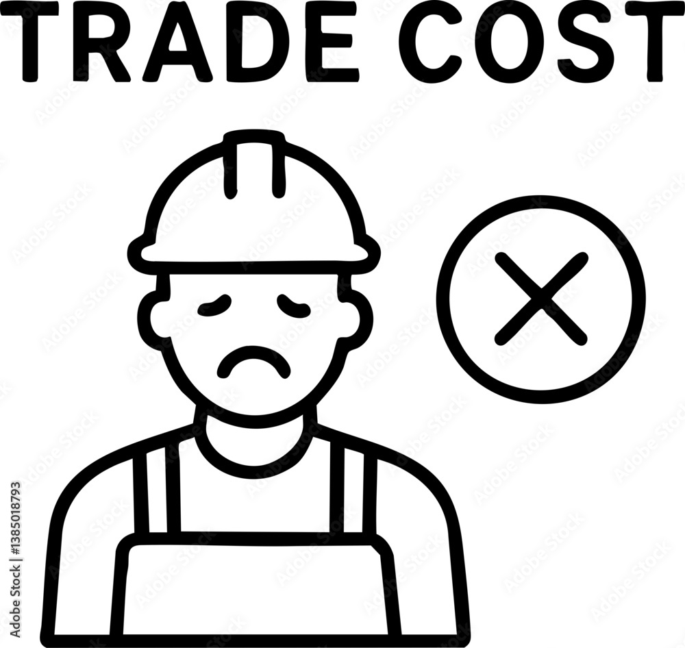 Import Tariffs trade impact concept. Sad worker icon with trade cost message. Import Tariffs trade impact concept. Sad worker icon with trade cost message.