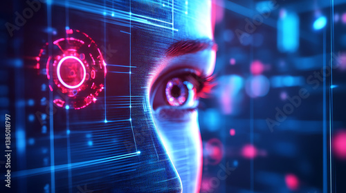 An AI powered facial recognition system identifying individuals and unlocking devices based on biometric data, Security technology style, photo of