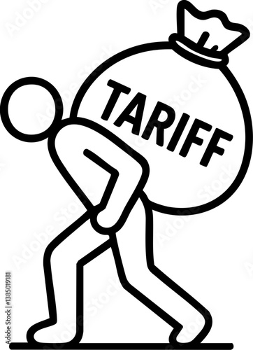 Import Tariffs trade impact concept. Illustration of a person struggling with a heavy tariff bag.