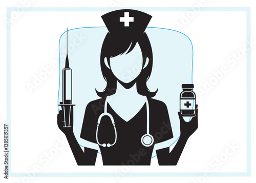 Nurse black vector black color silhouette white color background