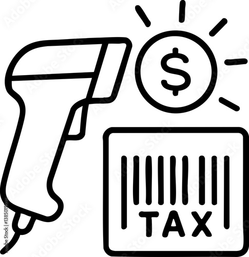 Import Tariffs trade impact concept. Barcode scanner with tax symbol and dollar sign illustration.