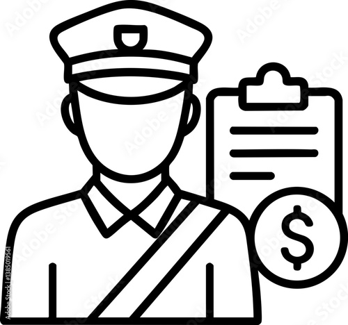 Import Tariffs trade impact concept. Police officer icon with clipboard and dollar symbol.