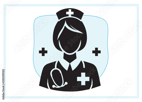 Nurse black vector black color silhouette white color background