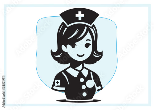 Nurse black vector black color silhouette white color background