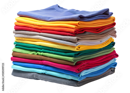 stack of colorful t shirts clipart image on transparent background