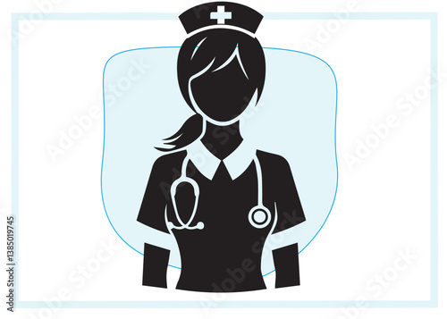 Nurse black vector black color silhouette white color background