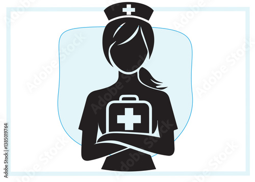 Nurse black vector black color silhouette white color background