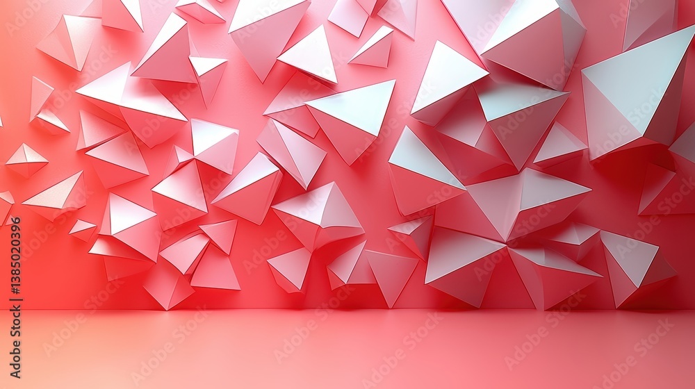 Obraz premium Abstract geometric composition with triangular shapes on a vibrant coral background