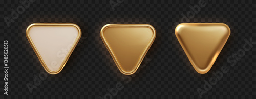 Golden plate button shape with frame. Realistic isolated design element, golden glossy label. Realistic 3D design.