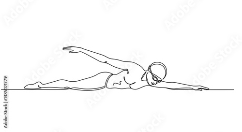 Line art swimmer performing a freestyle stroke on a minimalist background