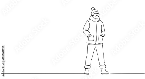 Person in winter coat standing against a minimalist background