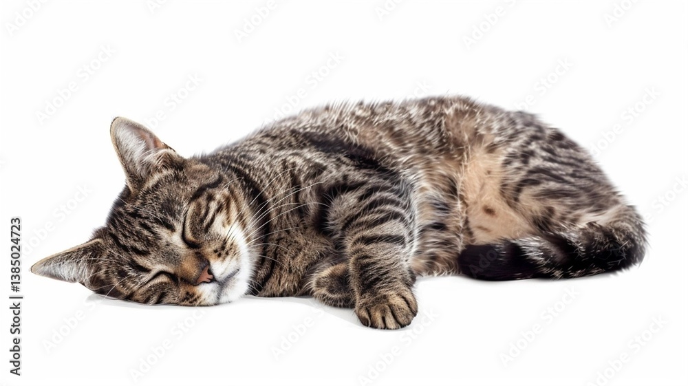 Photorealistic image of a cat sleeping in loaf position on white background
Photorealistic image of a cat sleeping in loaf position on white background