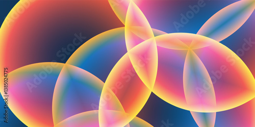 Abstract Background, Header or Banner Design with Large Red, Orange, Yellow and Blue Overlaying Globes, Bubbles Pattern - Multi Purpose Creative Wide Scale Template for Web in Editable Vector Format