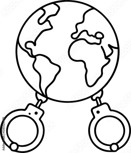 Import Tariffs policy impact concept. World with handcuffs symbolizing captivity or restriction.