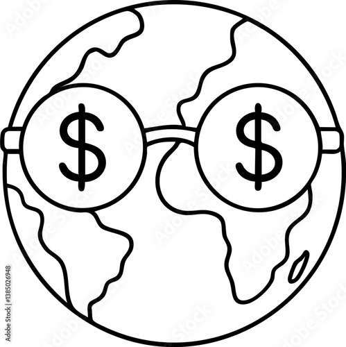 Import Tariffs policy impact concept. Globe with dollar sign glasses representing global finance.