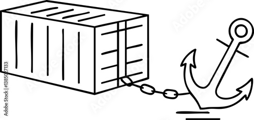 Import Tariffs policy impact concept. Container with anchor illustration for maritime contexts.