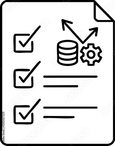 Import Tariffs policy impact concept. Checklist with data and analytics symbols in a minimalist style.