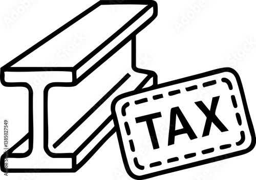 Import Tariffs policy impact concept. Steel beam and tax label illustration.