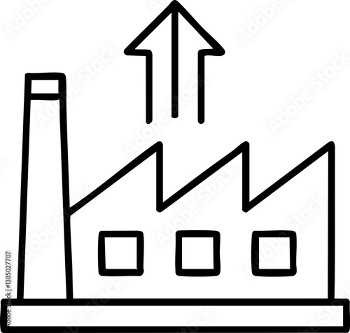 Import Tariffs policy impact concept. Factory illustration with smoke stack and upward arrow.