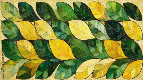 Wallpaper Mural Colorful Leaf Arrangement with Varied Shades of Green and Yellow in Artistic Pattern Torontodigital.ca