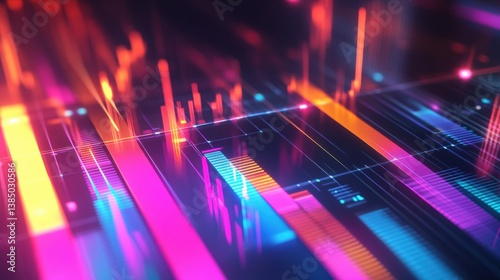 Colorful bar charts and financial analytics create a modern business-themed background ideal for presentations and data analysis