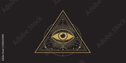 Flat Vector Illuminati Symbol with All Seeing Eye and Geometric Patterns