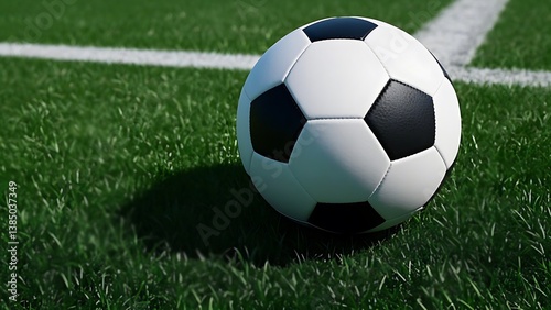 Soccer ball with an intricate panel design in neutral tones.