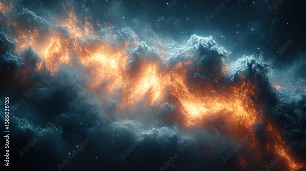 Fototapeta premium Fiery, celestial clouds clashing in a nebula background