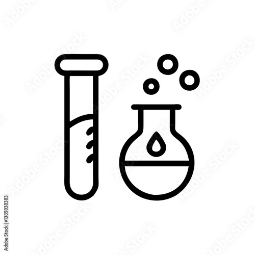 Chemical test tube pictogram icons set. Chemical lab equipment isolated on white. Experiment flasks for science experiment. 
